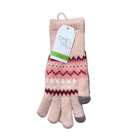 Time And Tru Fair Isle Cherry Blossom Knit Gloves - Picture 6 of 7